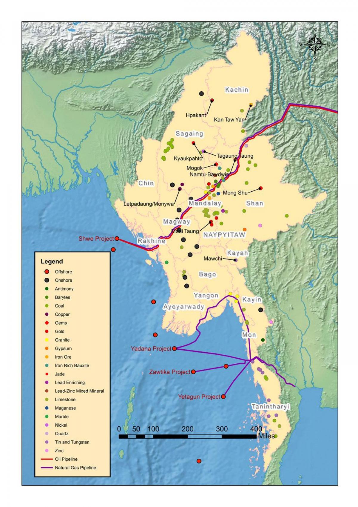 Karte von Myanmar natürlichen Ressourcen