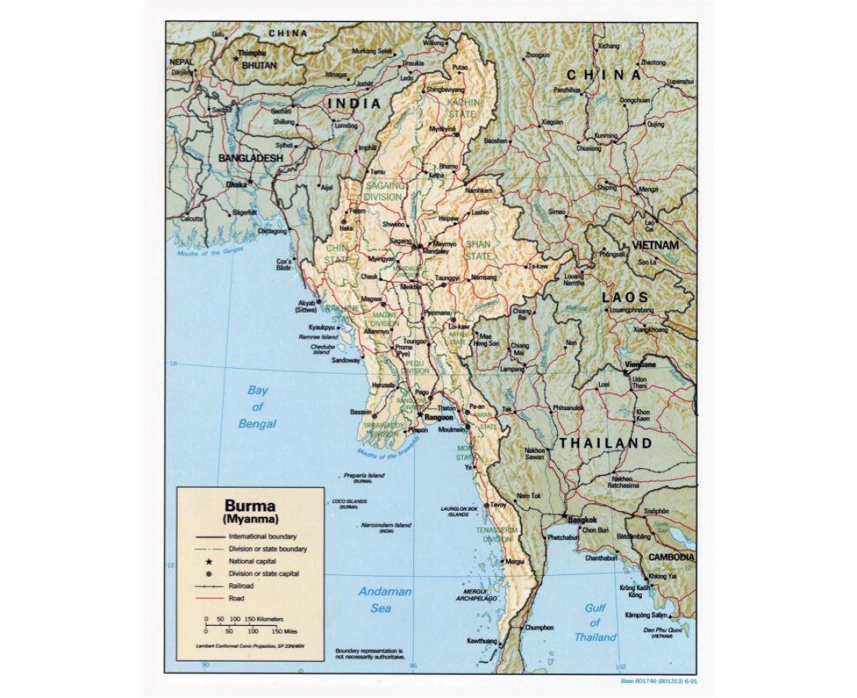 Karte von Myanmar mit den Städten