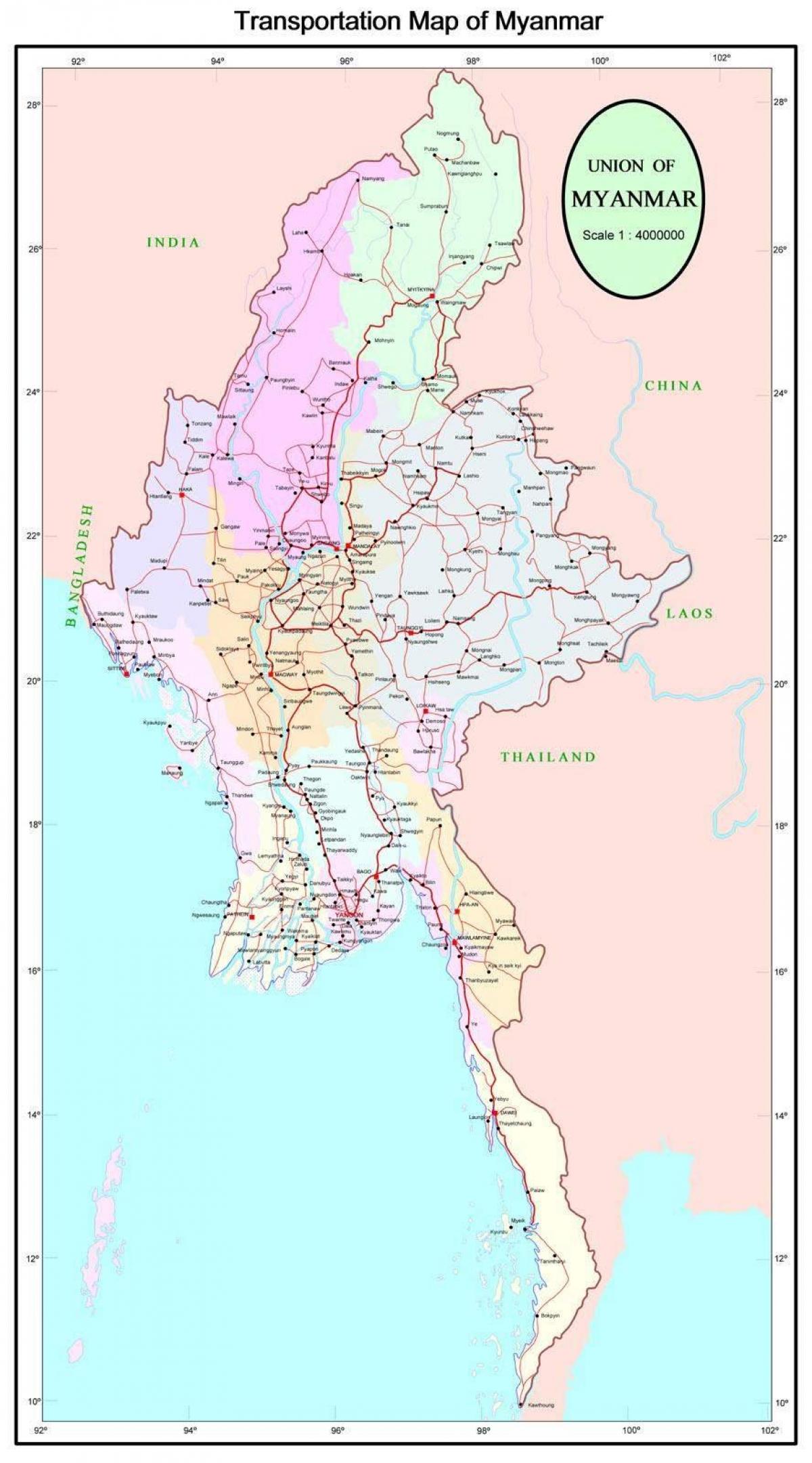 Myanmar highway road map