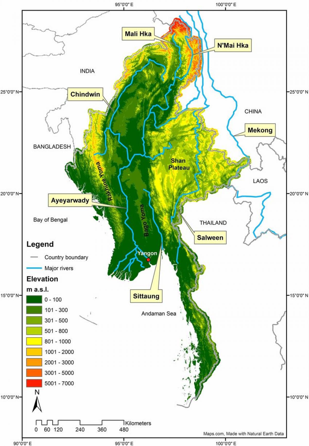 Karte von Myanmar körperliche