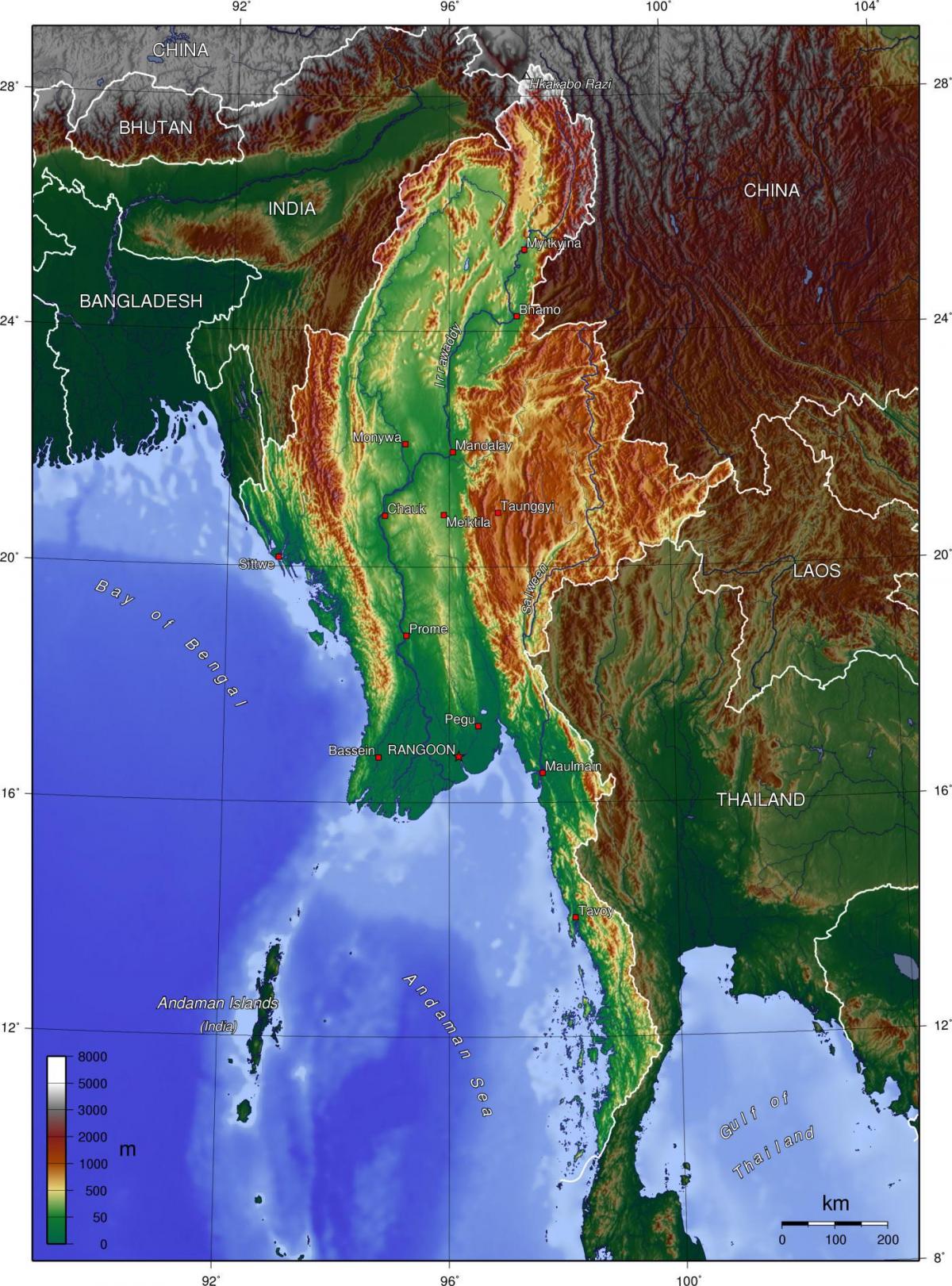 Myanmar topografische map - Karte von Myanmar ...